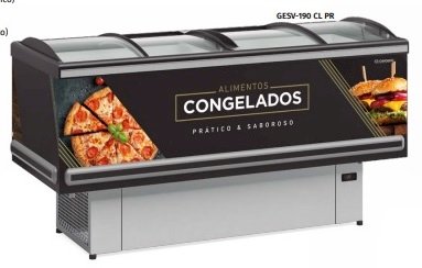 Ilha para Congelados/Resfriados 1,90m Vidro Curvo LED GESV-190C PR Preta Gelopar