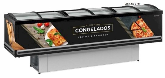 Ilha para Congelados e Resfriados 2,90m Vidro Curvo LED GESV-290C PR Preta Gelopar