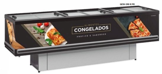 Ilha para Congelados e Resfriados 2,90m Vidro Reto LED GESV-290R PR Preta Gelopar