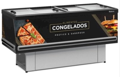 Ilha para Congelados/Resfriados 1,90m Vidro Reto LED GESV-190R PR Preta Gelopar