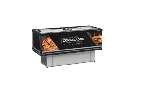 Ilha para Congelados/Resfriados 1,90m Vidro Reto LED GESV-190R PR Preta Gelopar