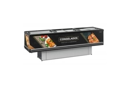 Ilha para Congelados e Resfriados 2,90m Vidro Reto LED GESV-290R PR Preta Gelopar