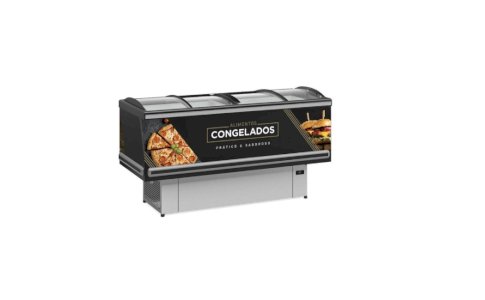 Ilha para Congelados/Resfriados 1,90m Vidro Curvo LED GESV-190C PR Preta Gelopar