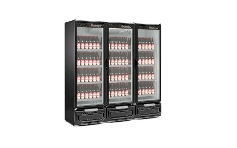 Cervejeira Expositor Vertical 1,95m 3 Portas 1468L Conveniência GCBC-1450 PR Preto Gelopar
