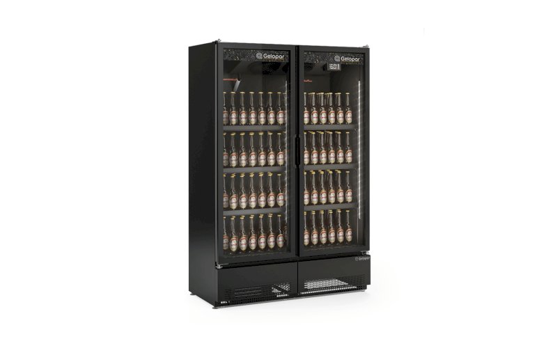 Cervejeira Expositor Vertical 1,30m 2 Portas 957L Conveniência GCBC-950 CB PR All Black Gelopar