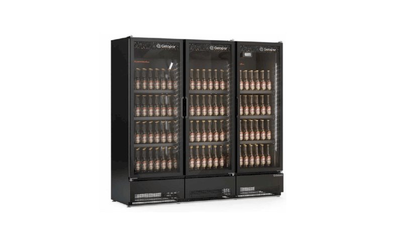 Cervejeira Expositor Vertical 1,95m 3 Portas 1468L Conveniência GCBC-1450 CB PR All Black Gelopar