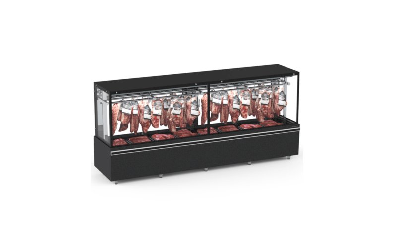 Balcão de Açougue 3,00m Tendal/Gancheiras Vanguard Top EAVTG-3000 Preto Refrimate - Ar Forçado + LED