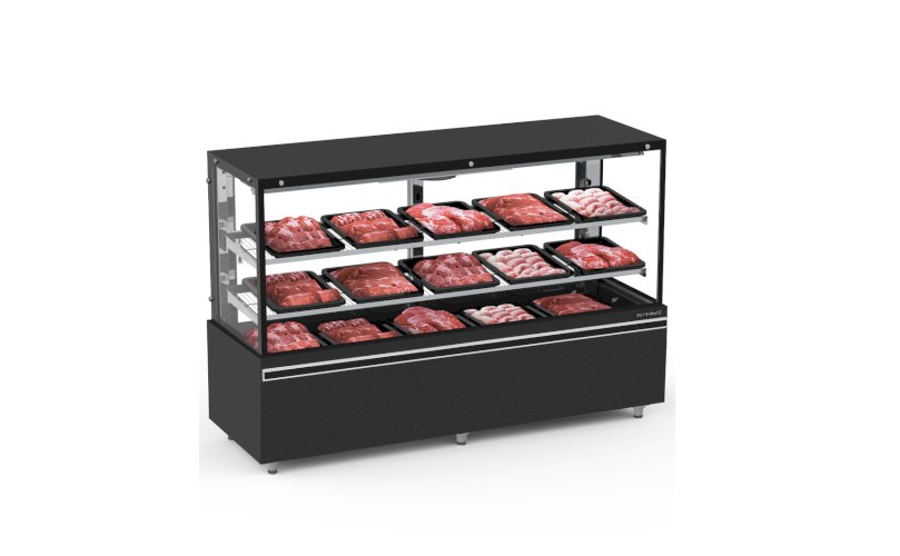 Balcão de Açougue 2m Avícola Prateleiras Vanguard Top Ar Forçado EAVTP-2000 Preto Refrimate